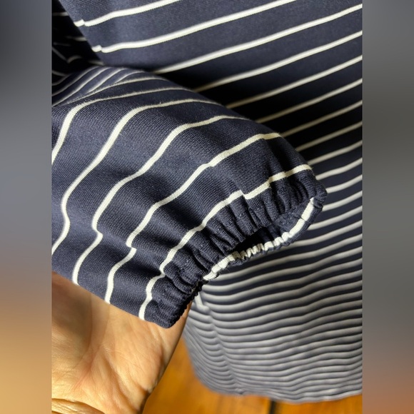 NWT Eliza J 3/4 Sleeve Striped Navy and White Cut-Out Shift Dress - Picture 13 of 16